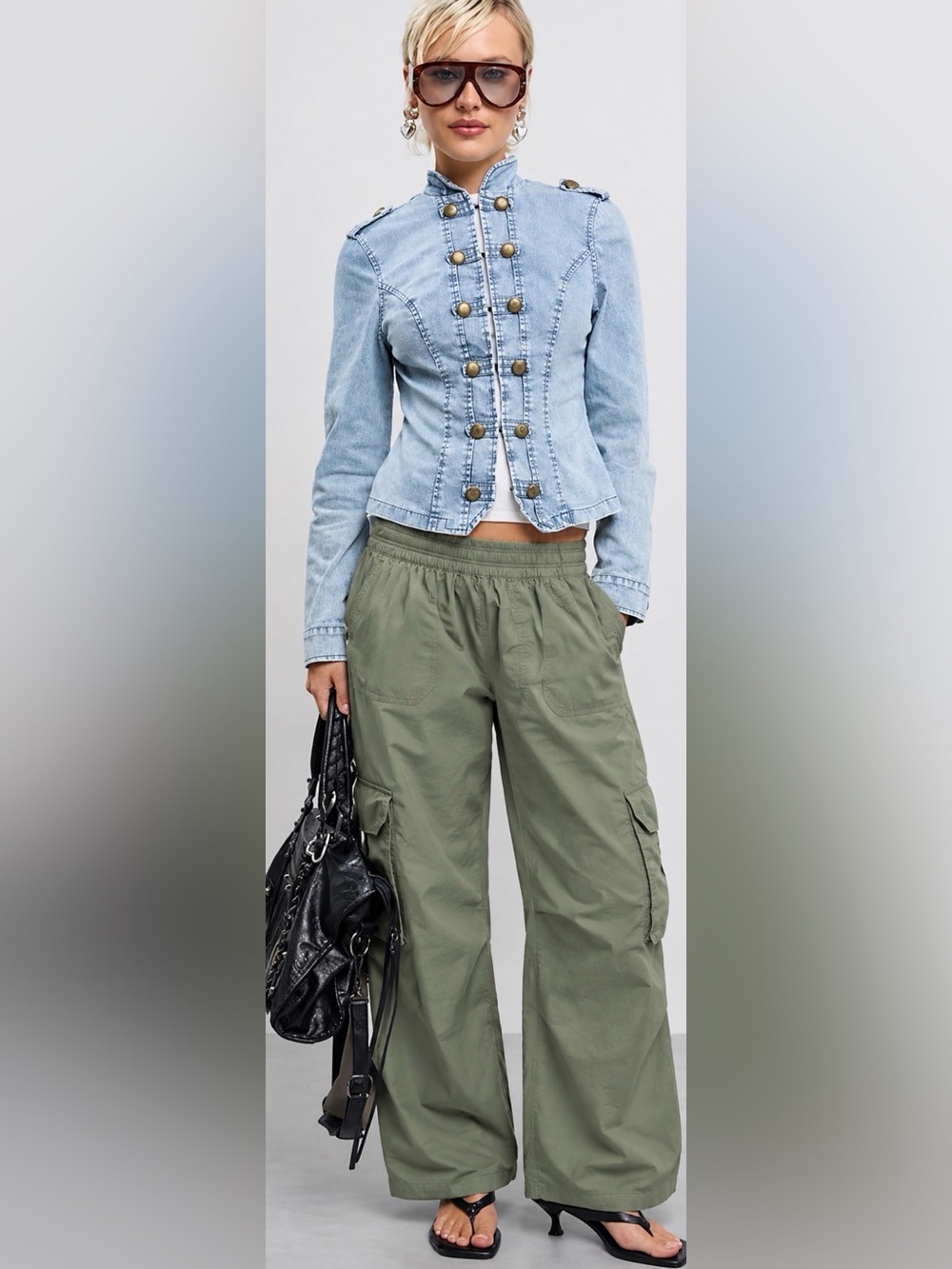 Aerie Wide-Leg Cargo Pants in Olive Green - Comfortable Casual Trousers